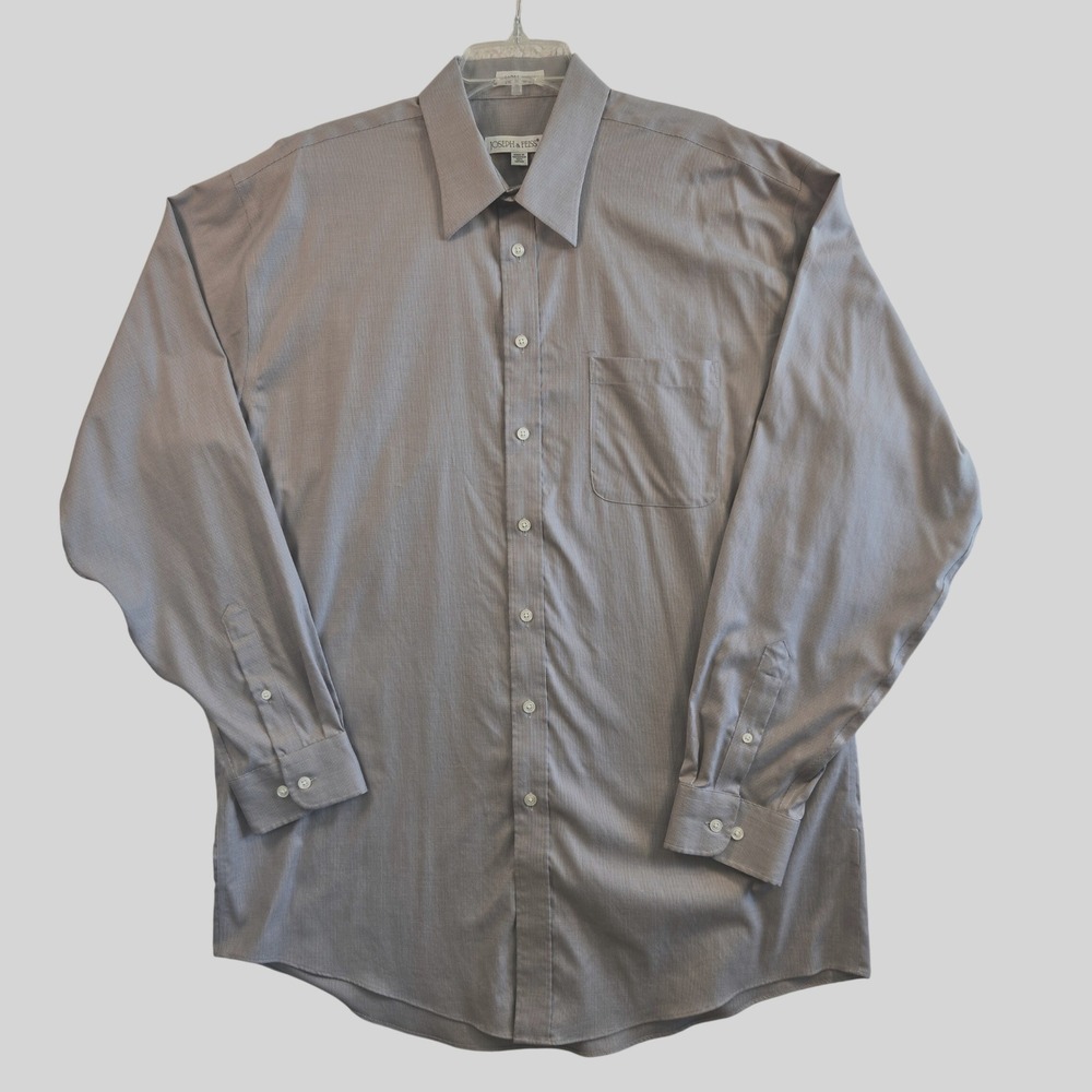 Joseph & Feiss Dress Shirt Mens 17 36/37 Gray Professional Non-Iron Preppy‎